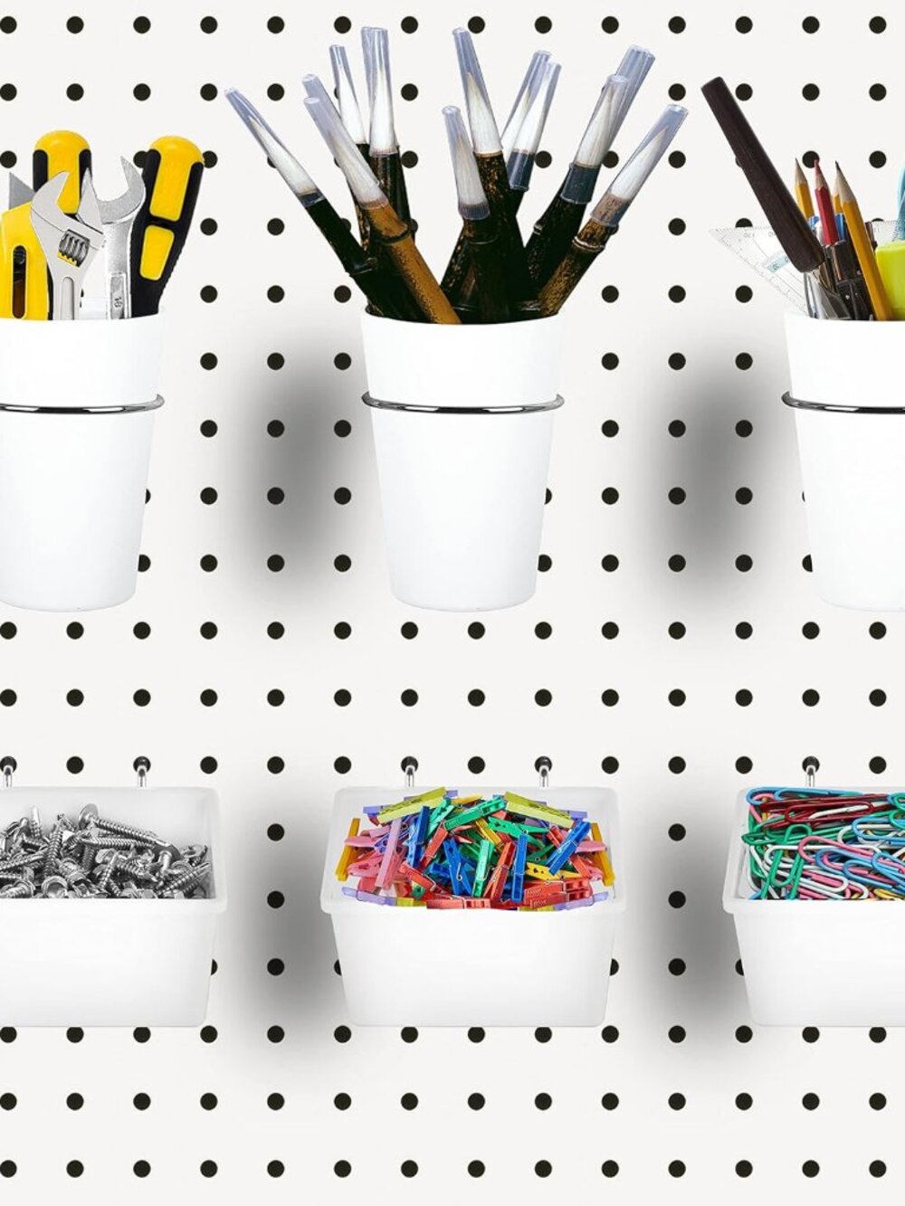 6 Sets Pegboard Bins Cups with Hooks Loops, Pegboard Hooks Assortment, Hooks for